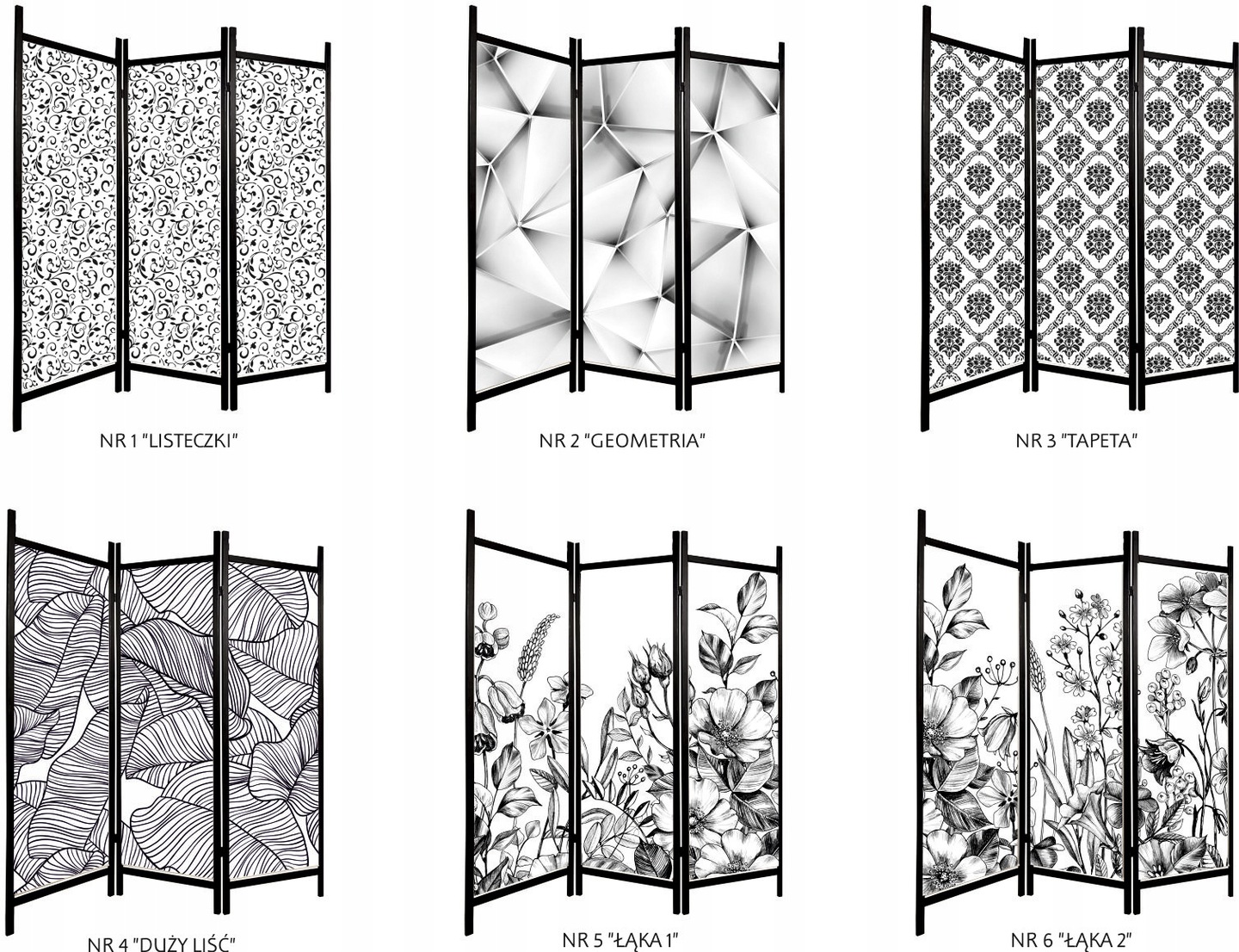 parawan czarno biały wzory